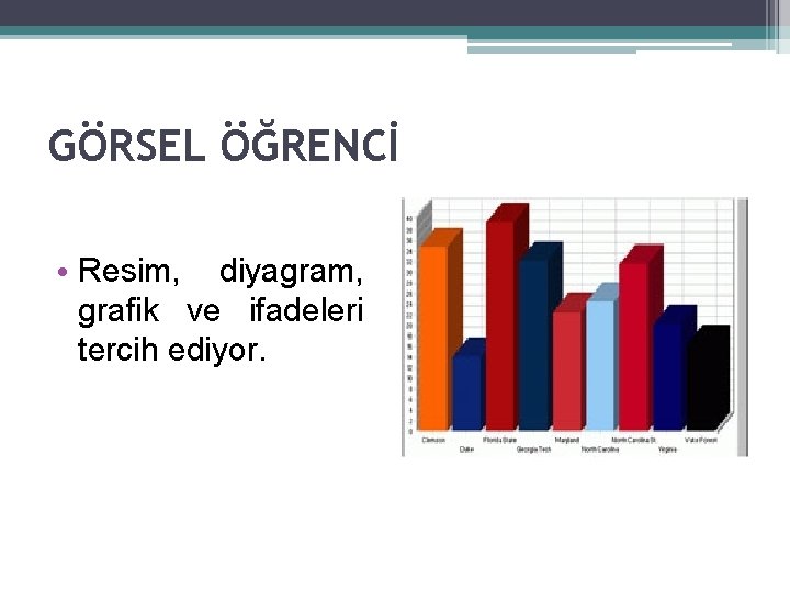 GÖRSEL ÖĞRENCİ • Resim, diyagram, grafik ve ifadeleri tercih ediyor. 