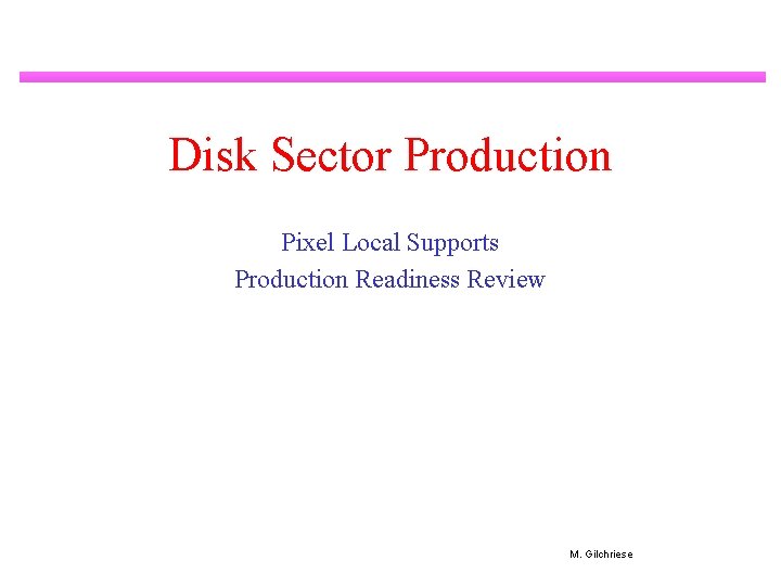 Disk Sector Production Pixel Local Supports Production Readiness Review M. Gilchriese 