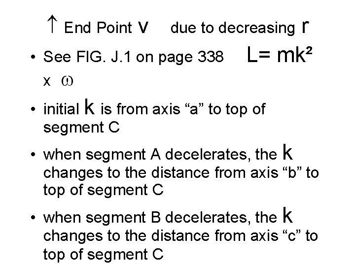  End Point v r L= mk² due to decreasing • See FIG. J.