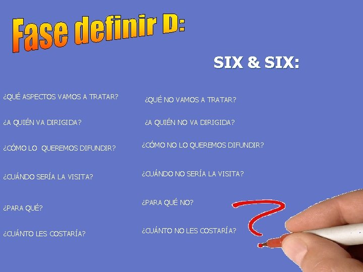 SIX & SIX: ¿QUÉ ASPECTOS VAMOS A TRATAR? ¿QUÉ NO VAMOS A TRATAR? ¿A