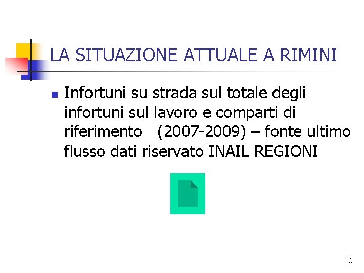 LA SITUAZIONE ATTUALE A RIMINI n Infortuni su strada sul totale degli infortuni sul