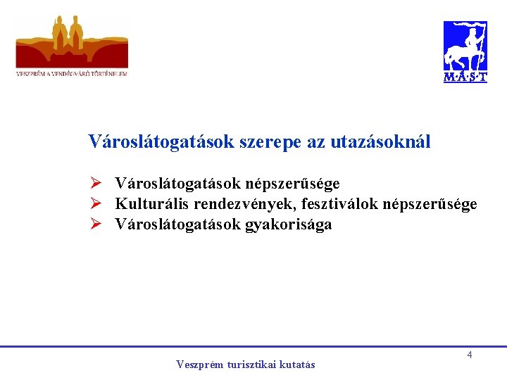 Városlátogatások szerepe az utazásoknál Ø Városlátogatások népszerűsége Ø Kulturális rendezvények, fesztiválok népszerűsége Ø Városlátogatások