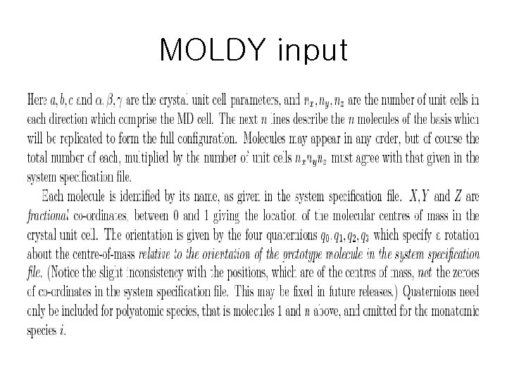 MOLDY input 