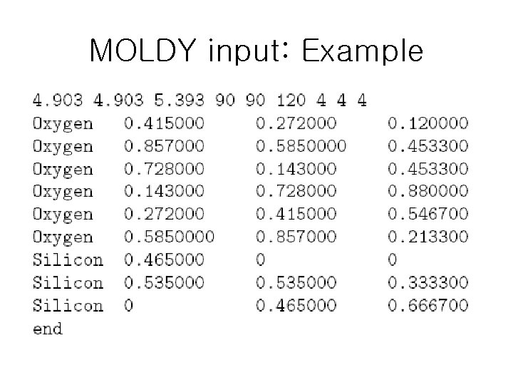 MOLDY input: Example 