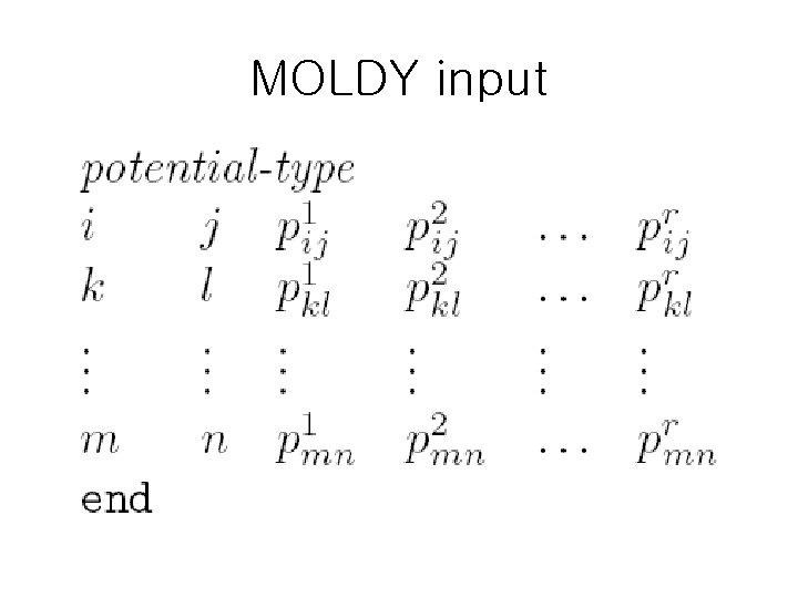 MOLDY input 