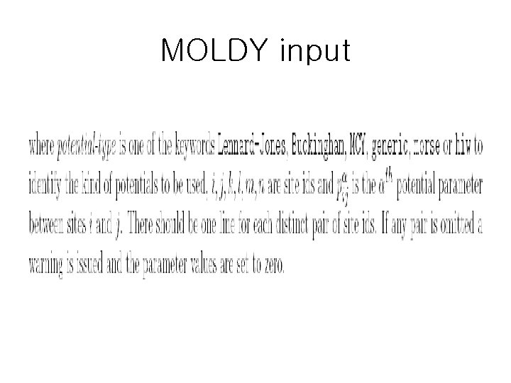 MOLDY input 