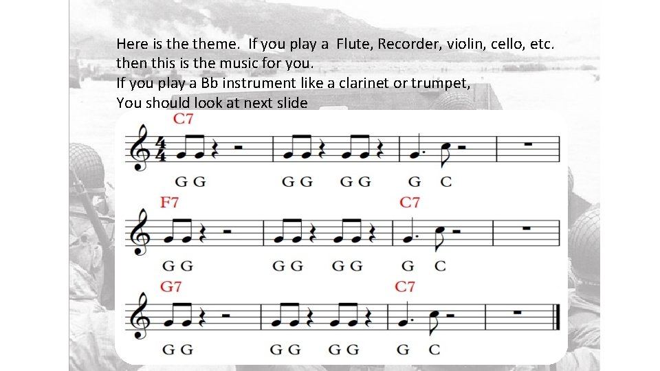 Here is theme. If you play a Flute, Recorder, violin, cello, etc. then this