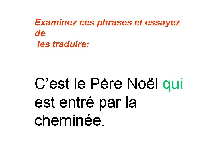 Examinez ces phrases et essayez de les traduire: C’est le Père Noël qui est