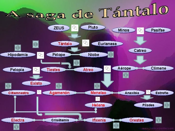 ZEUS Pluto Tántalo Hipodamía Pélope Pelopia Tiestes Minos Pasífae Eurianasa Catreo Níobe Atreo Aérope