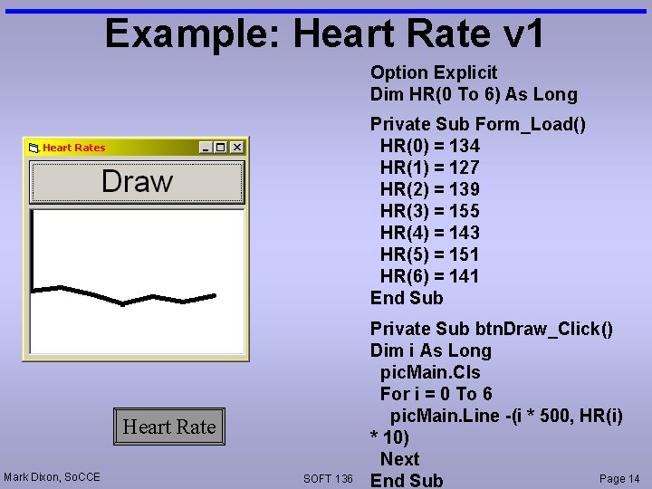 Example: Heart Rate v 1 Option Explicit Dim HR(0 To 6) As Long Private