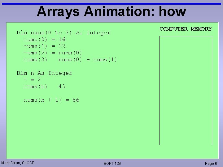 Arrays Animation: how Mark Dixon, So. CCE SOFT 136 Page 6 