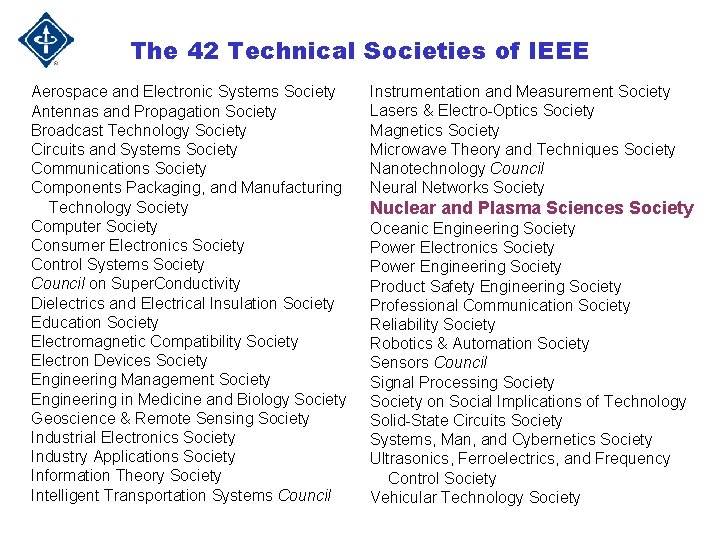 The 42 Technical Societies of IEEE Aerospace and Electronic Systems Society Antennas and Propagation The 42 Technical Societies of IEEE Aerospace and Electronic Systems Society Antennas and Propagation