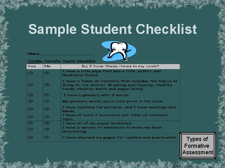 Sample Student Checklist Types of Formative Assessment 