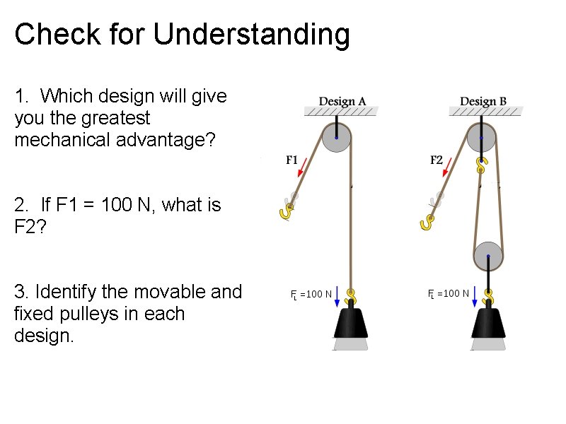 Check for Understanding 1. Which design will give you the greatest mechanical advantage? 2.