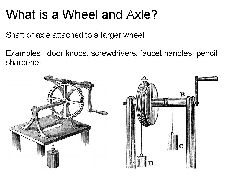 What is a Wheel and Axle? Shaft or axle attached to a larger wheel