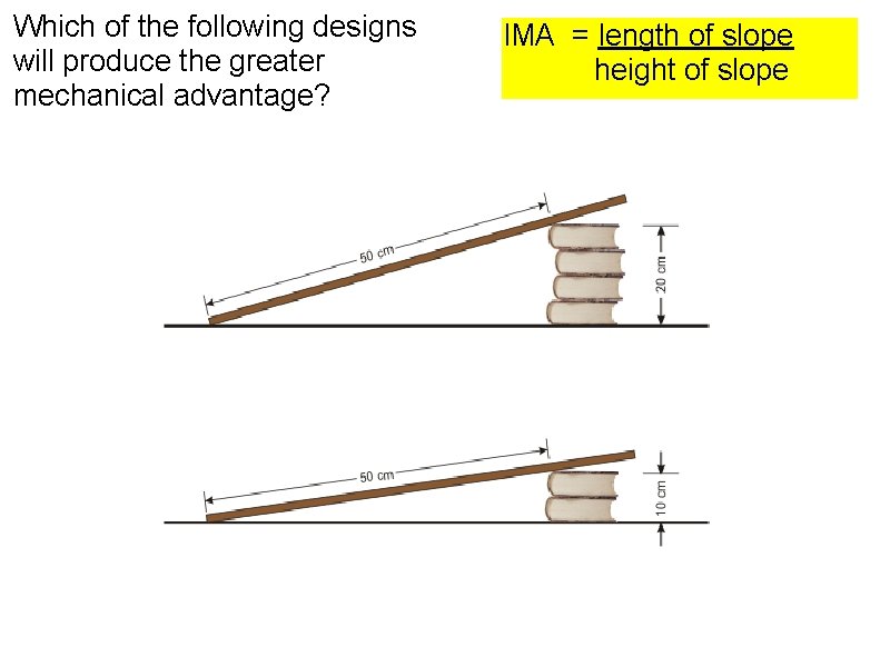 Which of the following designs will produce the greater mechanical advantage? IMA = length