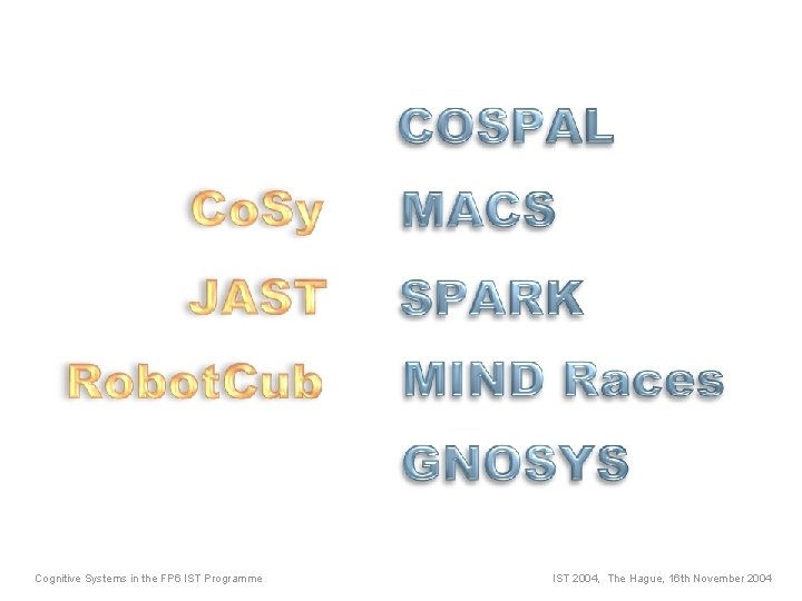 Cognitive Systems in the FP 6 IST Programme IST 2004, The Hague, 16 th Cognitive Systems in the FP 6 IST Programme IST 2004, The Hague, 16 th