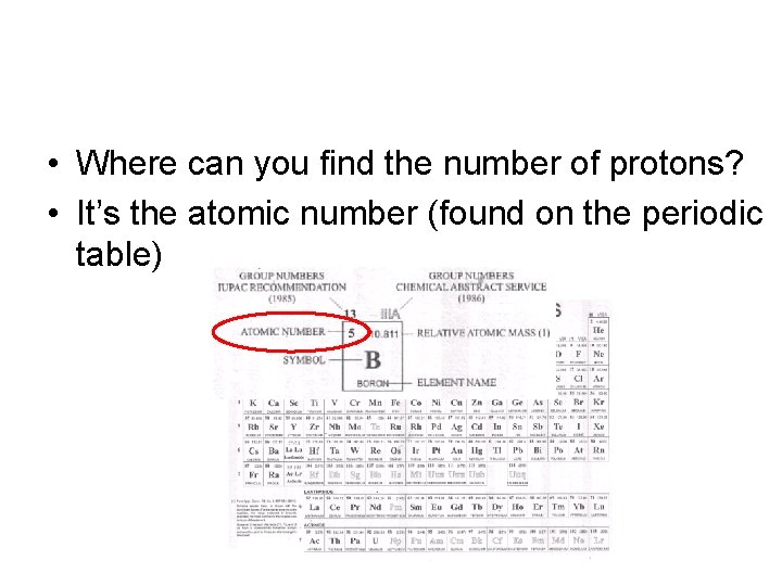  • Where can you find the number of protons? • It’s the atomic