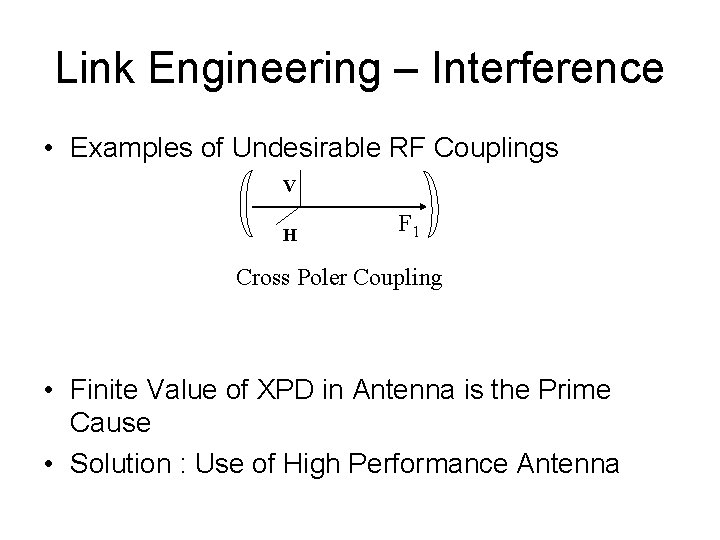 Link Engineering – Interference • Examples of Undesirable RF Couplings V H F 1