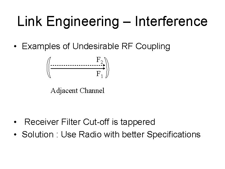 Link Engineering – Interference • Examples of Undesirable RF Coupling F 2 F 1