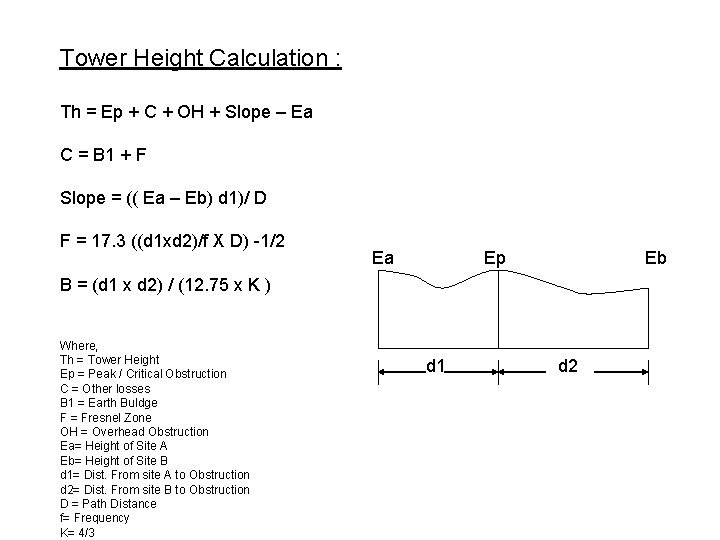 Tower Height Calculation : Th = Ep + C + OH + Slope –