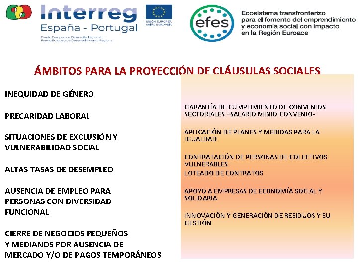 ÁMBITOS PARA LA PROYECCIÓN DE CLÁUSULAS SOCIALES INEQUIDAD DE GÉNERO PRECARIDAD LABORAL SITUACIONES DE