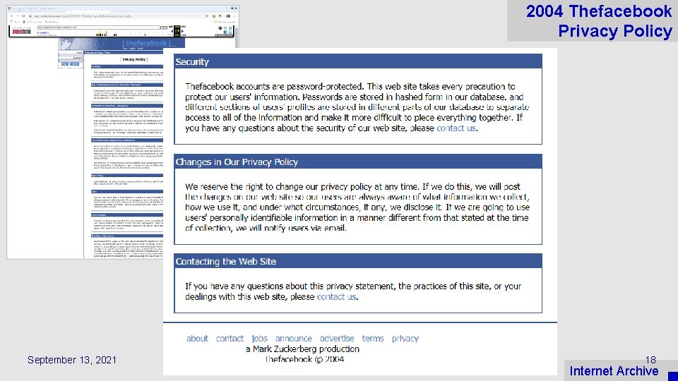 2004 Thefacebook Privacy Policy September 13, 2021 18 Internet Archive 