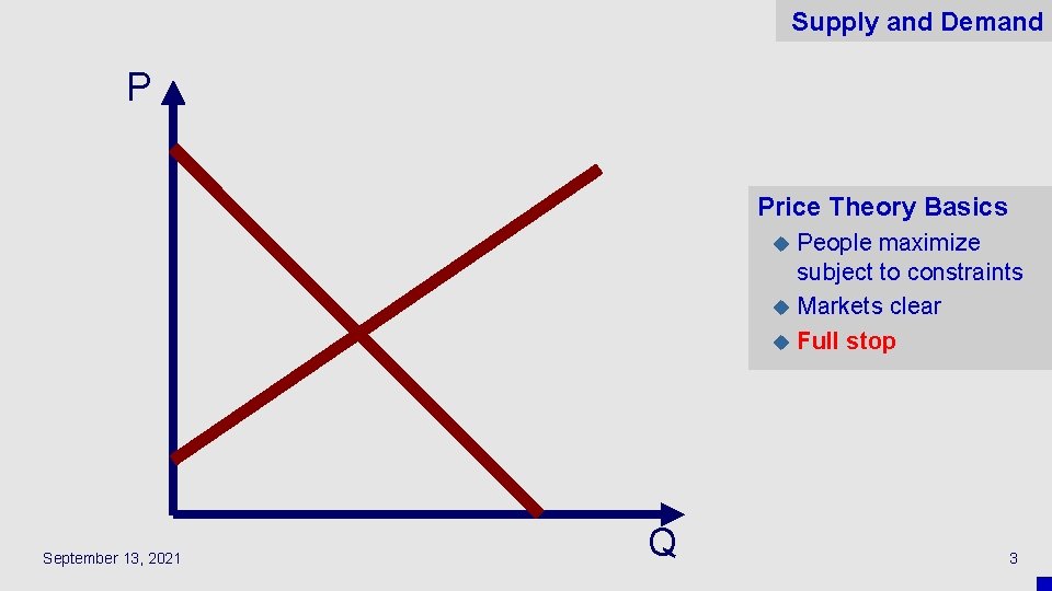 Supply and Demand P Price Theory Basics People maximize subject to constraints u Markets