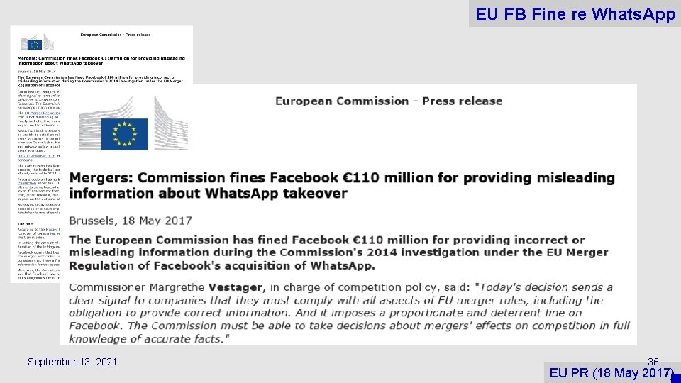 EU FB Fine re Whats. App September 13, 2021 36 EU PR (18 May