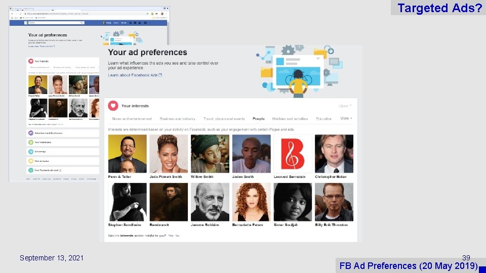 Targeted Ads? September 13, 2021 39 FB Ad Preferences (20 May 2019) 