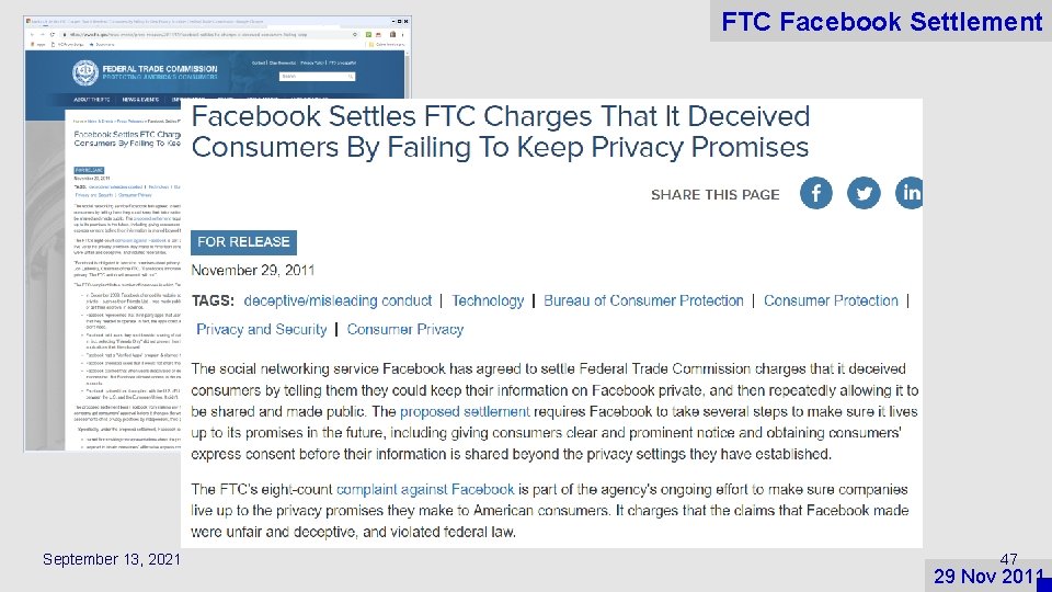 FTC Facebook Settlement September 13, 2021 47 29 Nov 2011 