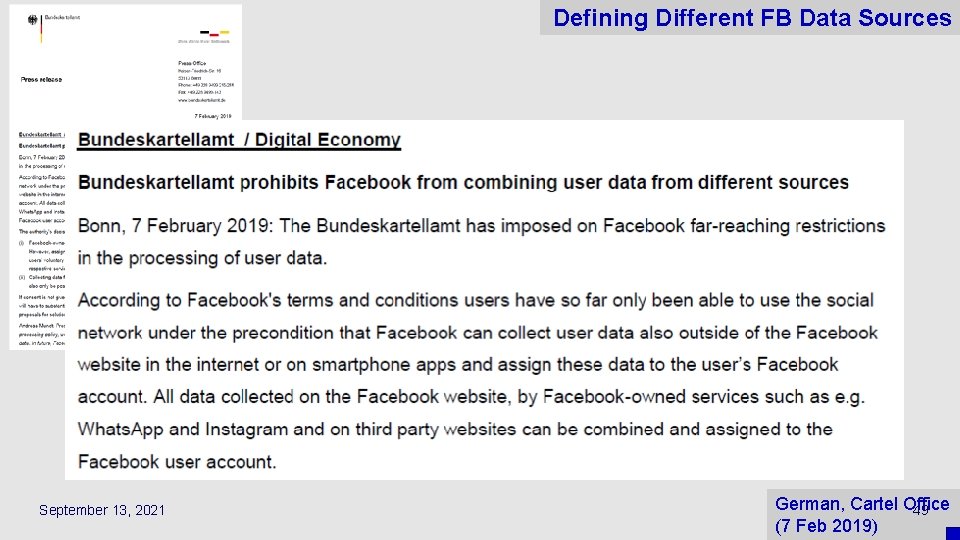 Defining Different FB Data Sources September 13, 2021 German, Cartel Office 49 (7 Feb