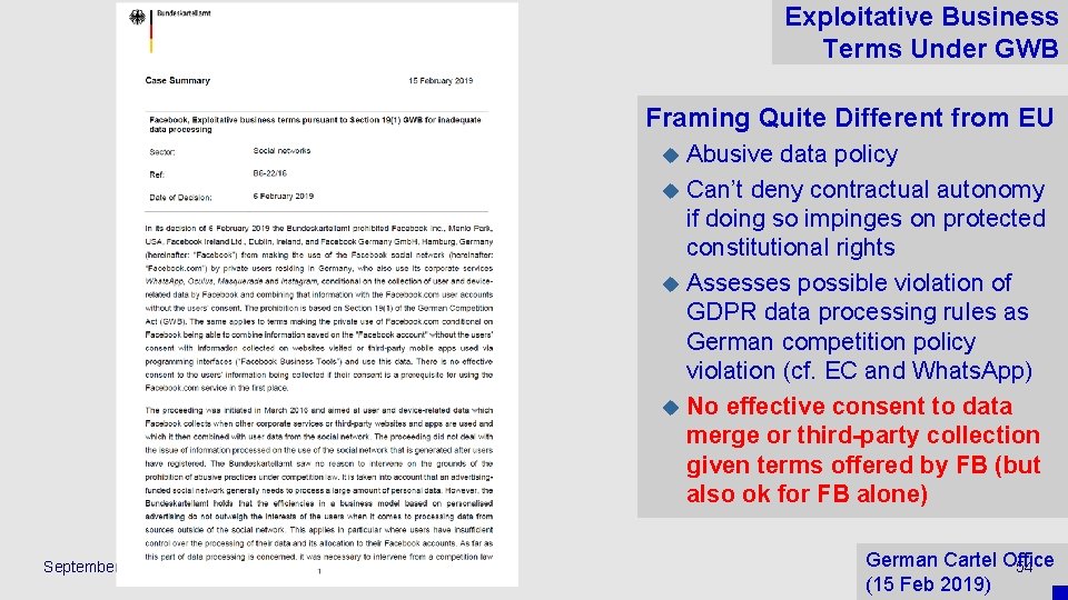 Exploitative Business Terms Under GWB Framing Quite Different from EU Abusive data policy u