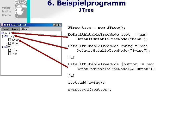 6. Beispielprogramm JTree tree = new JTree(); Default. Mutable. Tree. Node root = new