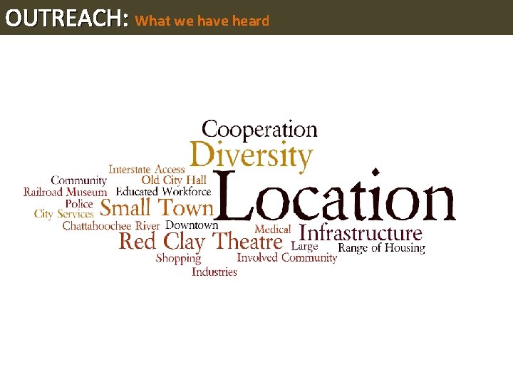 OUTREACH: What we have heard • Provide input and feedback on the development of