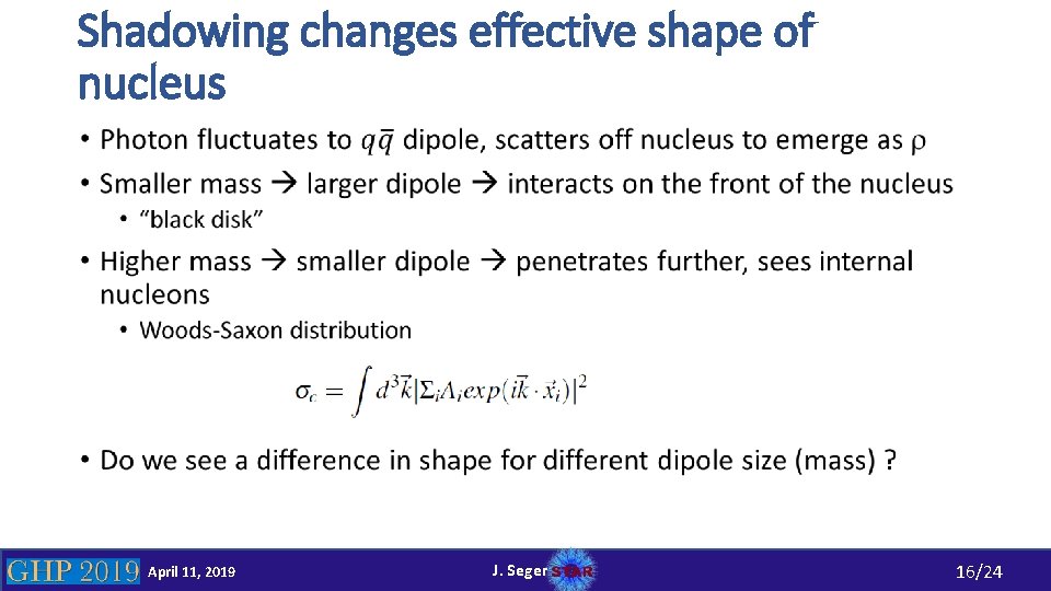 Shadowing changes effective shape of nucleus • April 11, 2019 J. Seger 16/24 