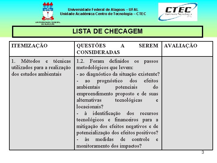 Universidade Federal de Alagoas – UFAL Unidade Acadêmica Centro de Tecnologia – CTEC LISTA