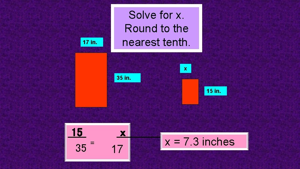 17 in. Solve for x. Round to the nearest tenth. x 35 in. 15