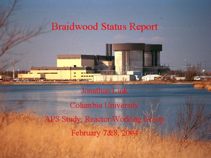 Braidwood Status Report Jonathan Link Columbia University APS Study, Reactor Working Group February 7&8,