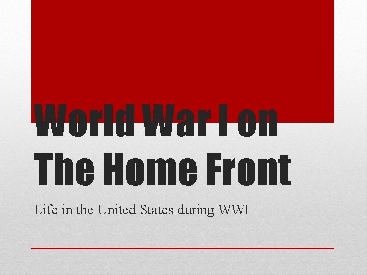 World War I on The Home Front Life in the United States during WWI
