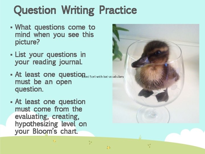 Question Writing Practice § What questions come to mind when you see this picture?