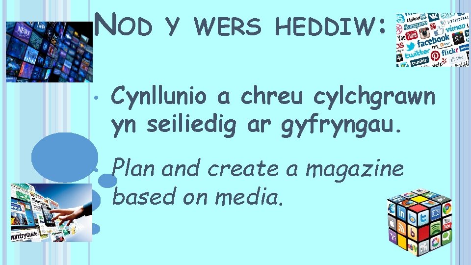 NOD • • Y WERS HEDDIW: Cynllunio a chreu cylchgrawn yn seiliedig ar gyfryngau.