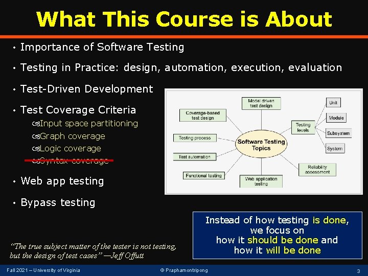 What This Course is About • Importance of Software Testing • Testing in Practice: