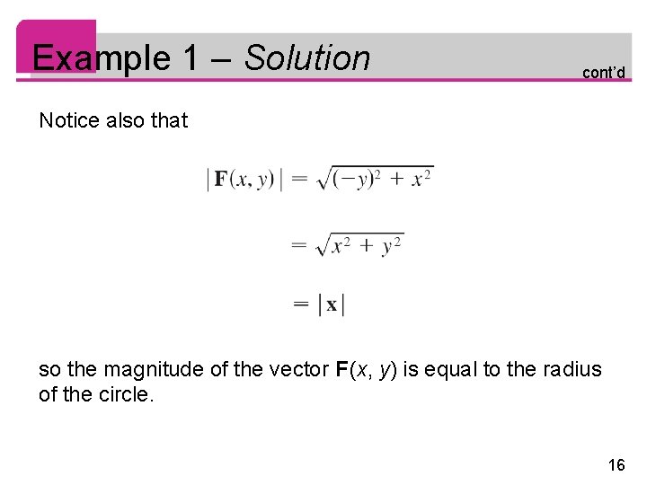 Example 1 – Solution cont’d Notice also that so the magnitude of the vector