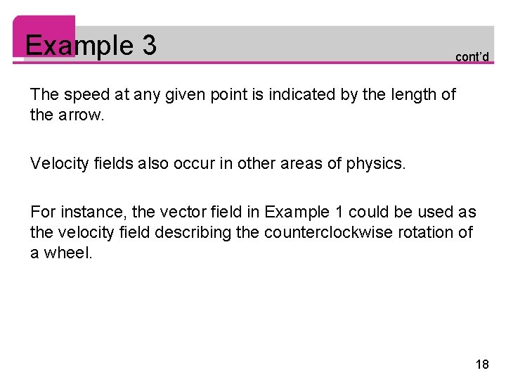 Example 3 cont’d The speed at any given point is indicated by the length