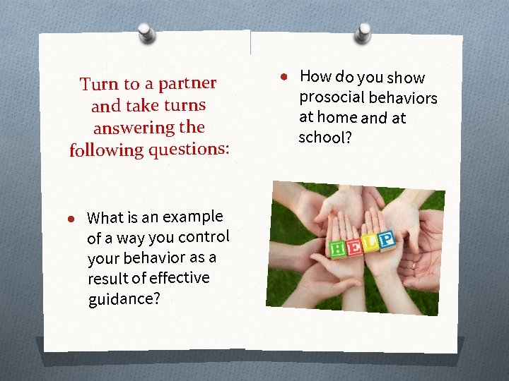 Turn to a partner and take turns answering the following questions: ● What is