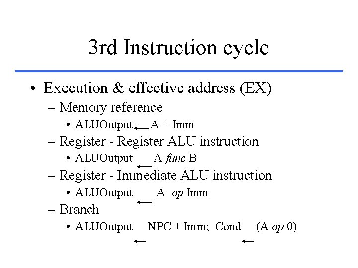 3 rd Instruction cycle • Execution & effective address (EX) – Memory reference •