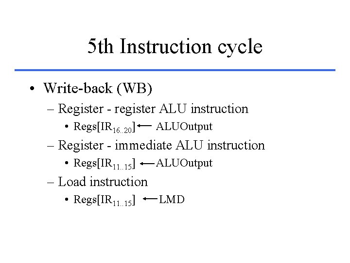 5 th Instruction cycle • Write-back (WB) – Register - register ALU instruction •