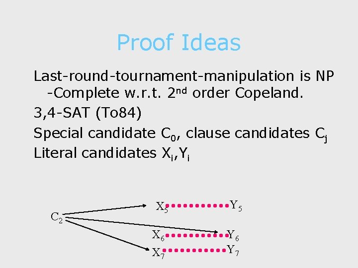 Proof Ideas Last-round-tournament-manipulation is NP -Complete w. r. t. 2 nd order Copeland. 3,