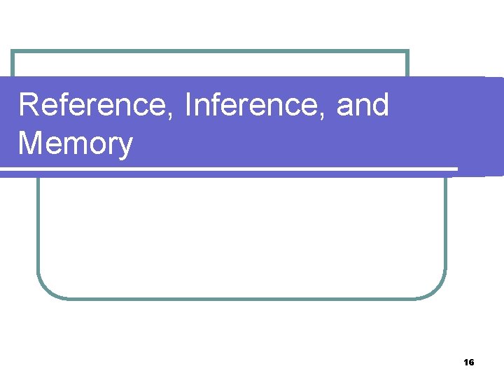 Reference, Inference, and Memory 16 